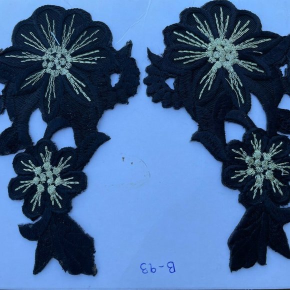 Black Embroidery Patch Iron On Flower Patches Set of 2 Craft Clothes Accessories - Picture 7 of 10